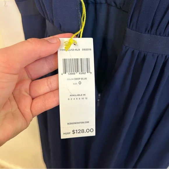 NWT BCBGeneration Navy Size 0 Full Length Dress Gown Formal Criss Cross Details - Picture 10 of 12